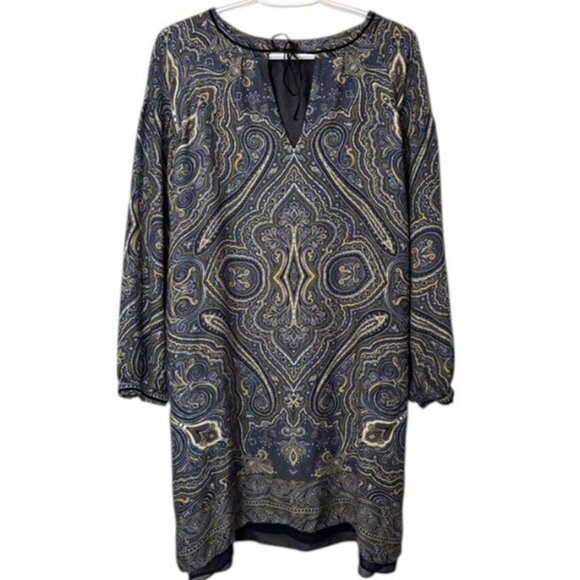Massimo Dutti blue paisley print tunic mini dress size L - Picture 5 of 14